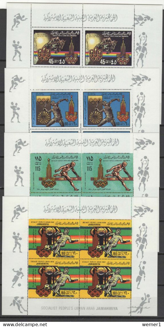 Libya 1979 Olympic Games Moscow, Football Soccer, Equestrian, Athletics Set Of 4 Sheetlets MNH - Zomer 1980: Moskou