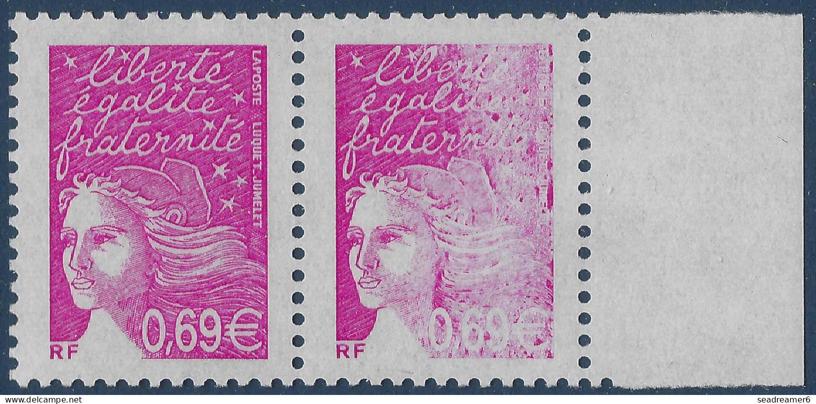 FRANCE Marianne De LUQUET N°3454** Paire 0.69 € Rose BDFeuille Impression Détruite à Normal SUPERBE & Signé CALVES - 1997-2004 Marianna Del 14 Luglio