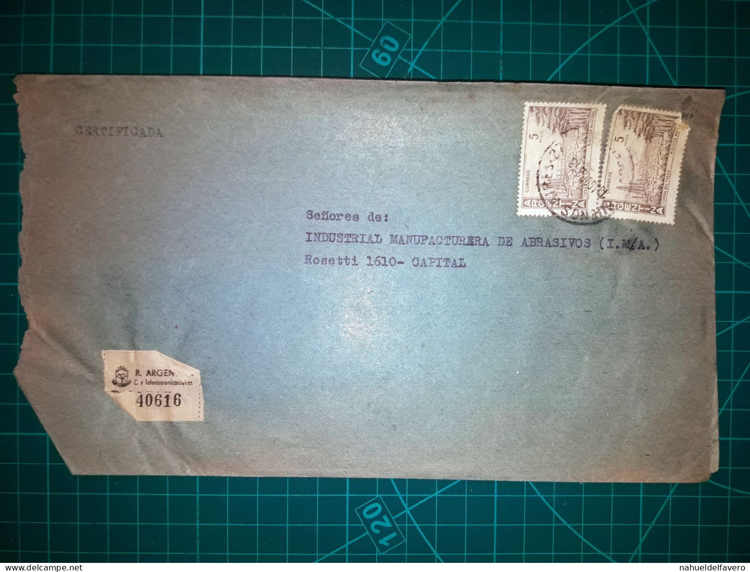 ARGENTINE, Enveloppe Longue Certificat Distribuée à La Capitale Fédérale Aux Fabricants Industriels D'Abrasifs (I.M.A.). - Used Stamps