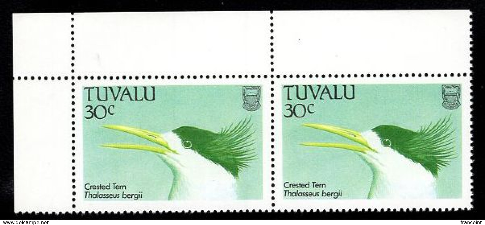 TUVALU(1988) Crested Tern. Color Error In Pair. The Bird's Head Is Green Instead Of Black. Scott 474, Yvert 473. - Tuvalu