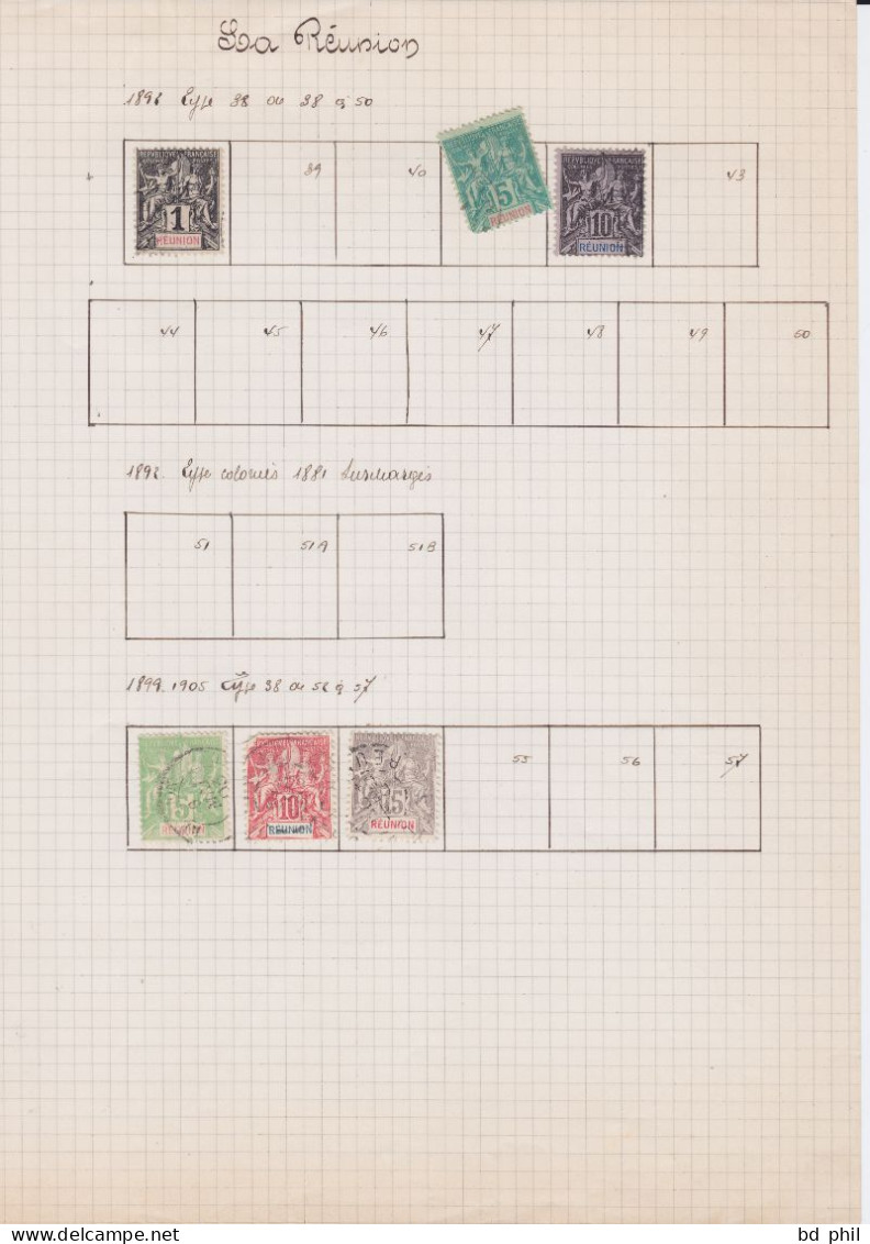 Lot 48 Timbres Réunion 1892 1899 1909 1922 1928 1933 1935 1937 1938 1939 Neuf Et Oblitéré Avec Charnière - Other & Unclassified