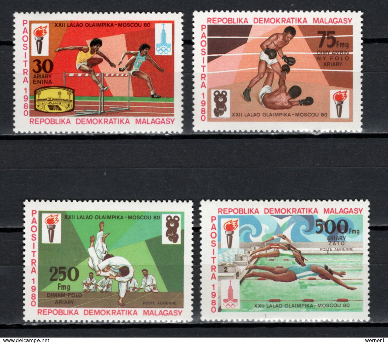 Malagasy - Madagascar 1980 Olympic Games Moscow, Athletics, Boxing, Judo, Swimming Set Of 4 MNH - Summer 1980: Moscow