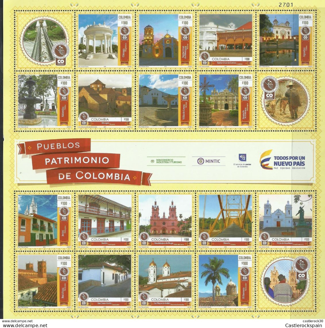 RO) 2016 COLOMBIA, ARCHITECTURE,BRIDGES, HERITAGES,TOWNS, LANDSCAPES,  PEOPLES HERITAGE OF COLOMBIA-HISTORY, BLOCK MNH - Kolumbien