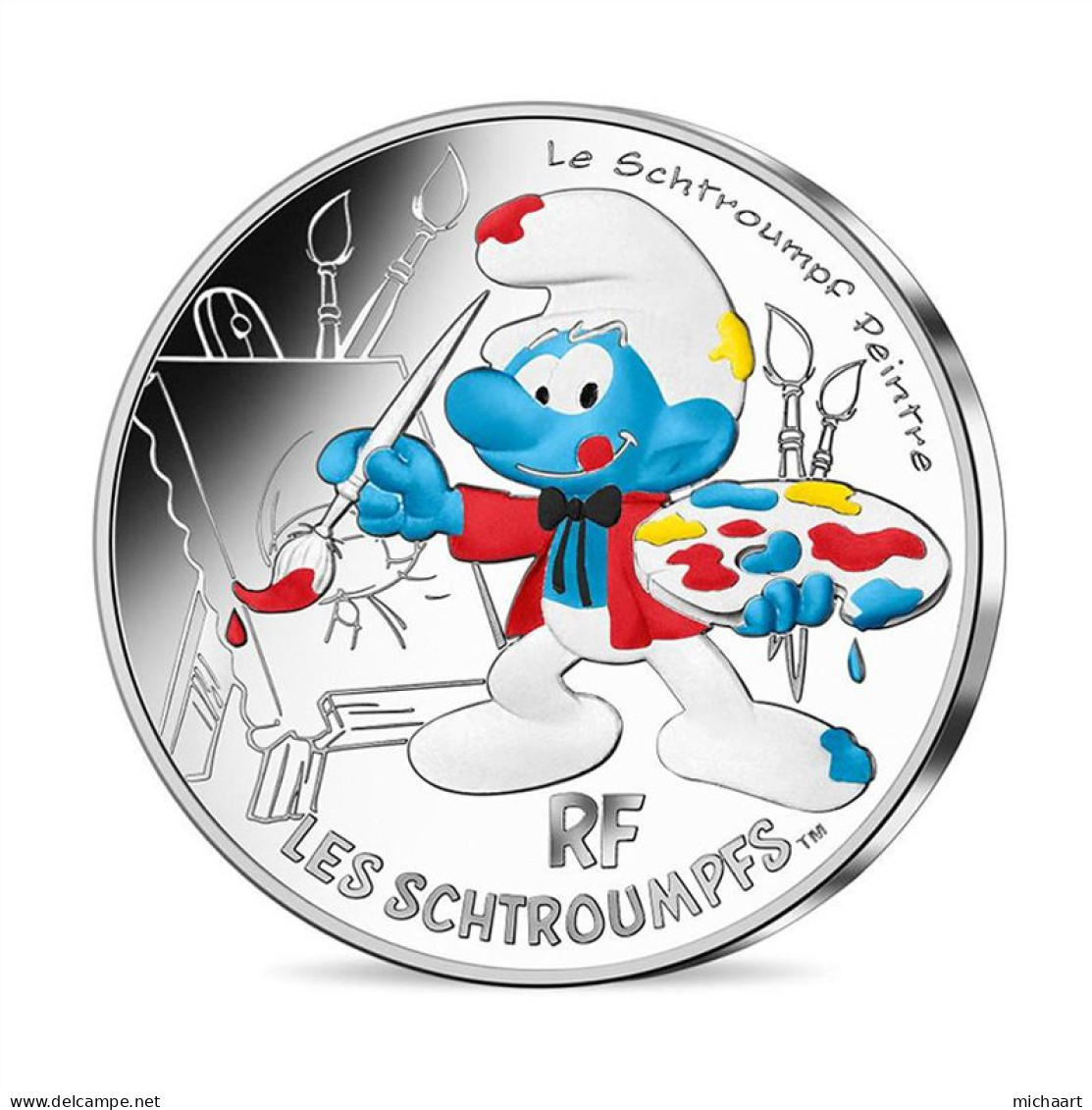 France 10 Euro Silver 2020 Painter The Smurfs Colored Coin Cartoon 01852 - Herdenking