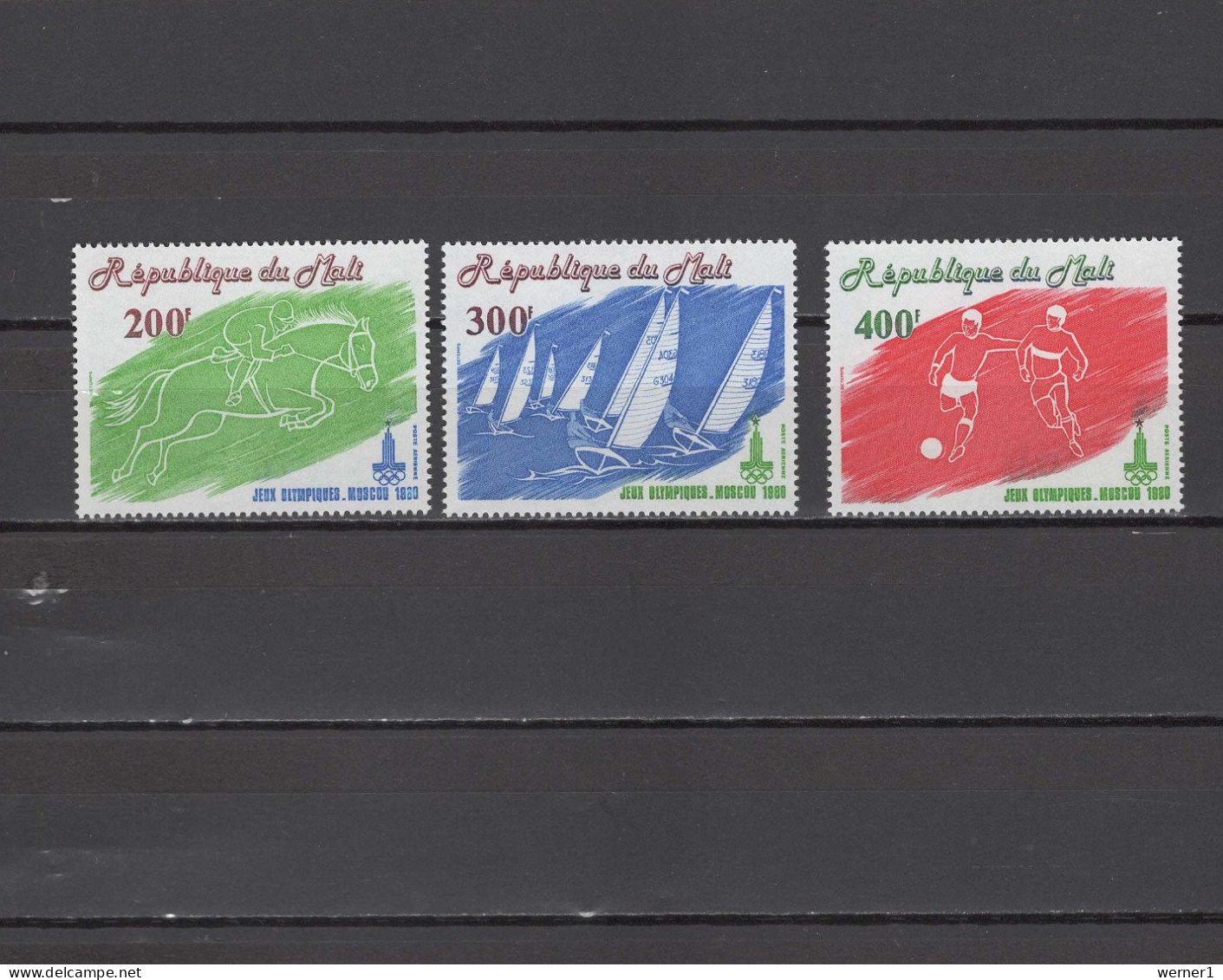 Mali 1980 Olympic Games Moscow, Equestrian, Sailing, Football Soccer Set Of 3 MNH - Zomer 1980: Moskou