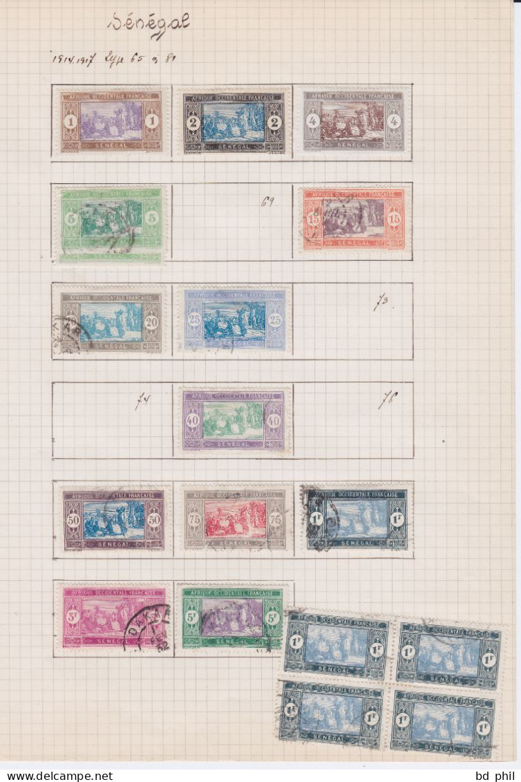 Lot 73 Timbres Sénégal A.O.F 1892 1899 1906 1912 1914 1922 1925 1935 1937 1938 1939 Neuf Et Oblitéré Avec Charnière - Autres & Non Classés