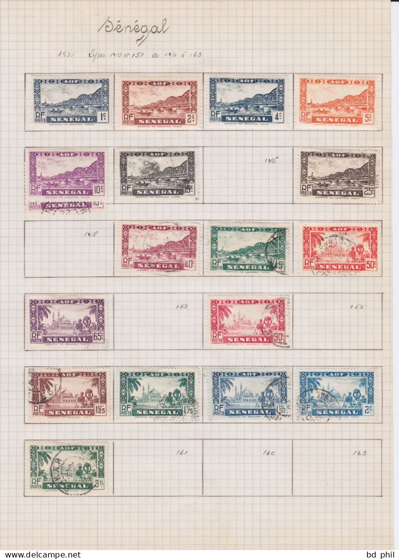 lot 73 timbres Sénégal A.O.F 1892 1899 1906 1912 1914 1922 1925 1935 1937 1938 1939 neuf et oblitéré avec charnière