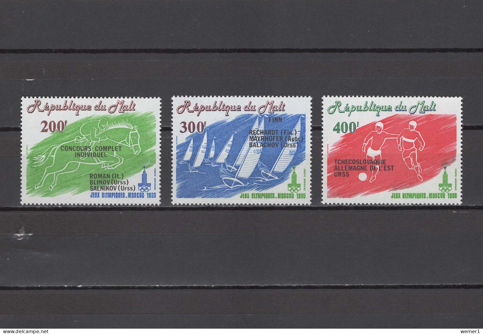 Mali 1980 Olympic Games Moscow, Equestrian, Sailing, Football Soccer Set Of 3 With Winners Overprint MNH - Verano 1980: Moscu