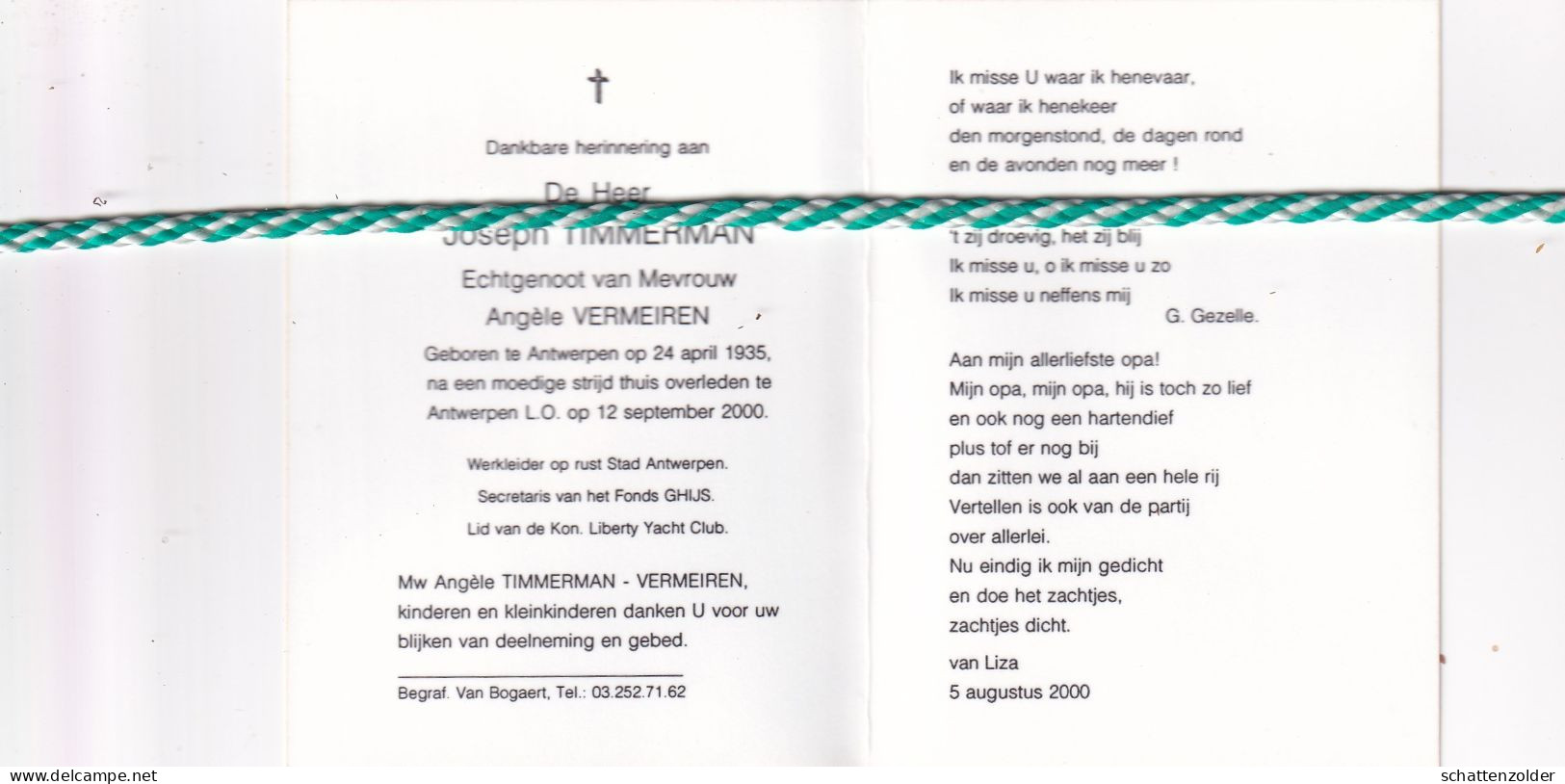 Joseph Timmerman-Vermeiren, Antwerpen 1935,  2000. Foto - Obituary Notices