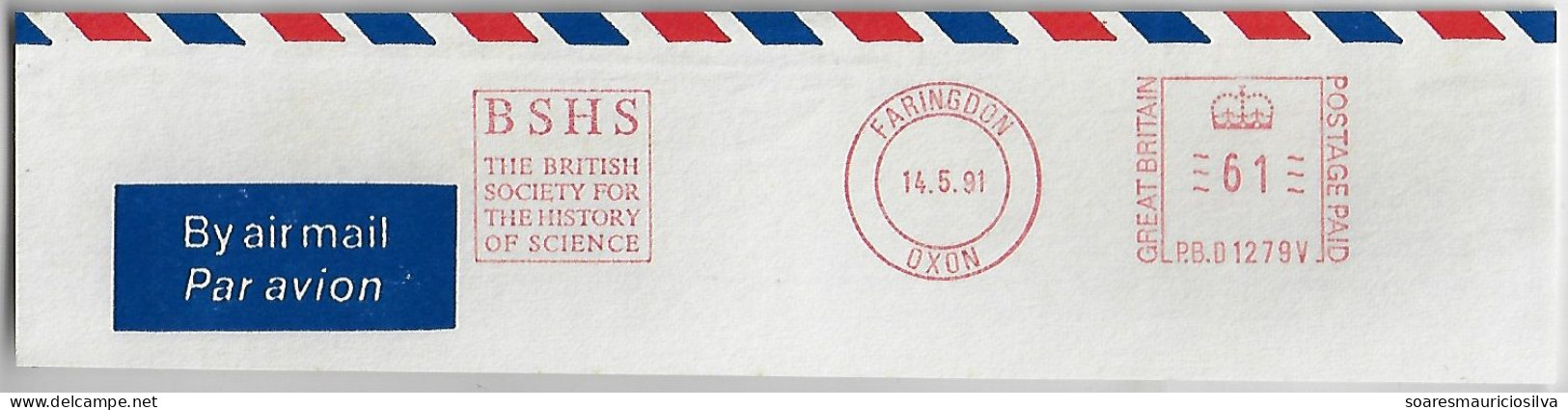 Great Britain 1991 Cover Fragment Meter Stamp Pitney Bowes 6300 Series Slogan British Society For The History Of Science - Covers & Documents