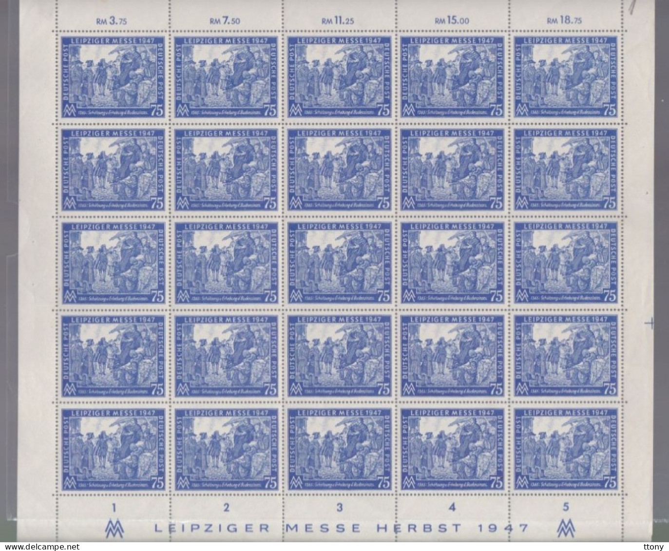 25 Timbres Feuille Entière  Année  1947    Mi 966, Gestempelt, Leipziger  Messe Deutsche Post - Postfris