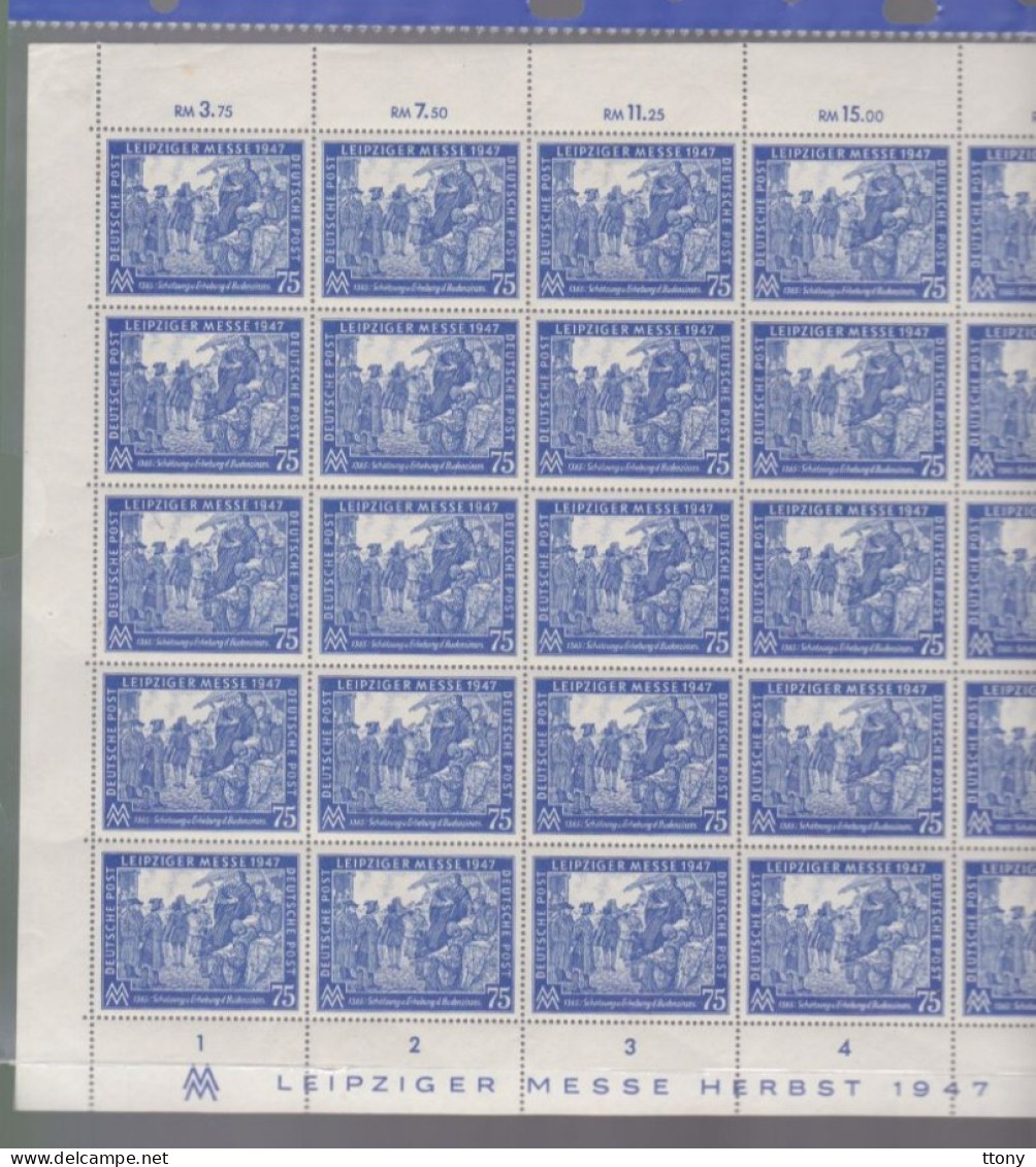 25 Timbres Feuille Entière  Année  1947    Mi 966, Gestempelt, Leipziger  Messe Deutsche Post - Postfris