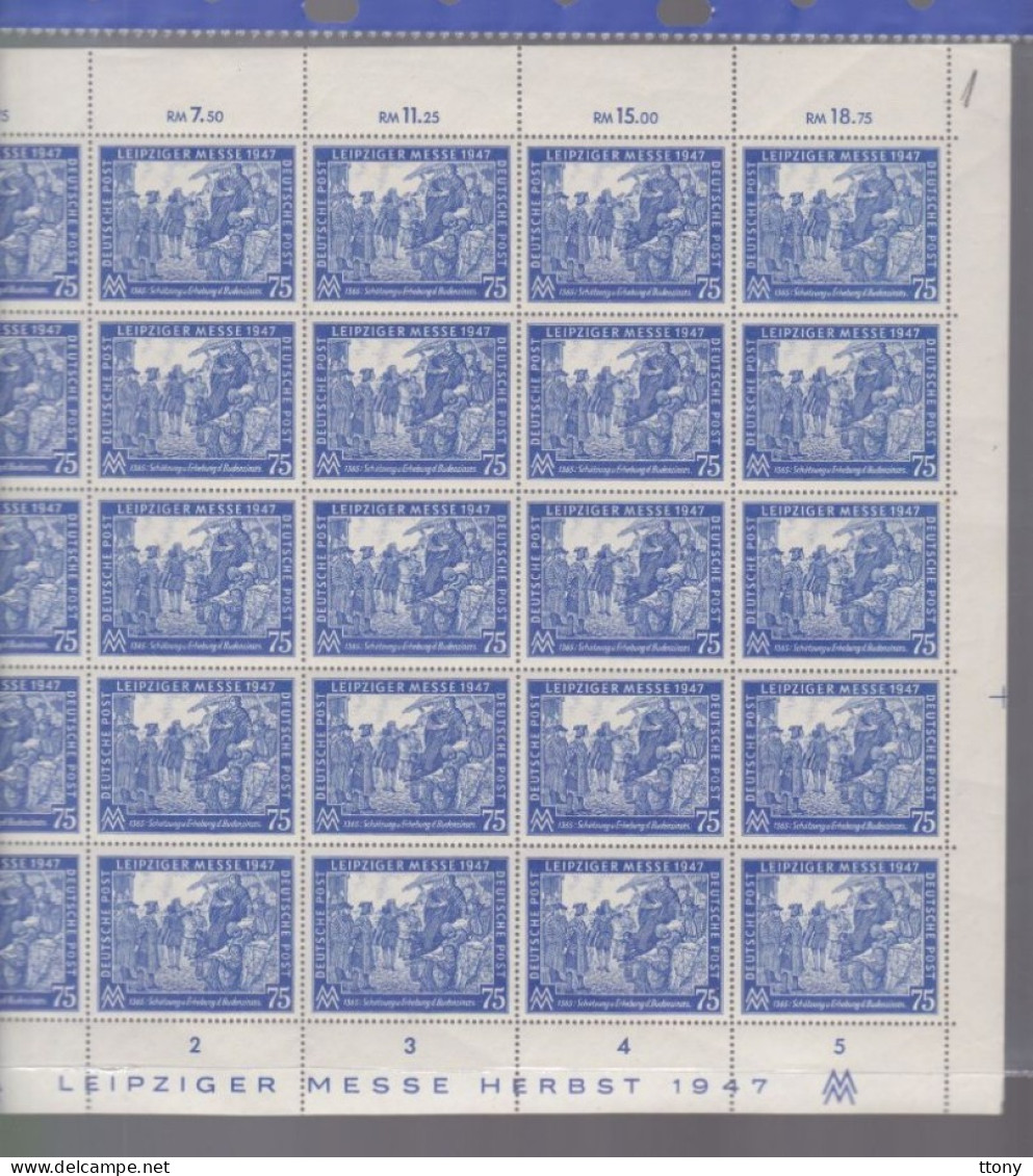 25 Timbres Feuille Entière  Année  1947    Mi 966, Gestempelt, Leipziger  Messe Deutsche Post - Mint