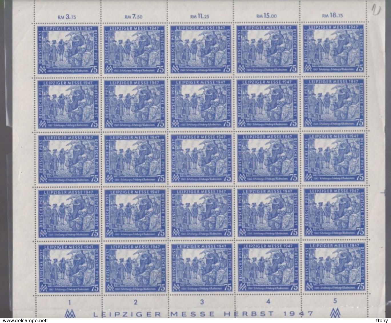 25 Timbres Feuille Entière  Année  1947    Mi 966, Gestempelt, Leipziger  Messe Deutsche Post - Ungebraucht