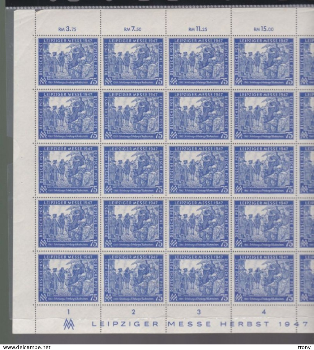 25 Timbres Feuille Entière  Année  1947    Mi 966, Gestempelt, Leipziger  Messe Deutsche Post - Postfris