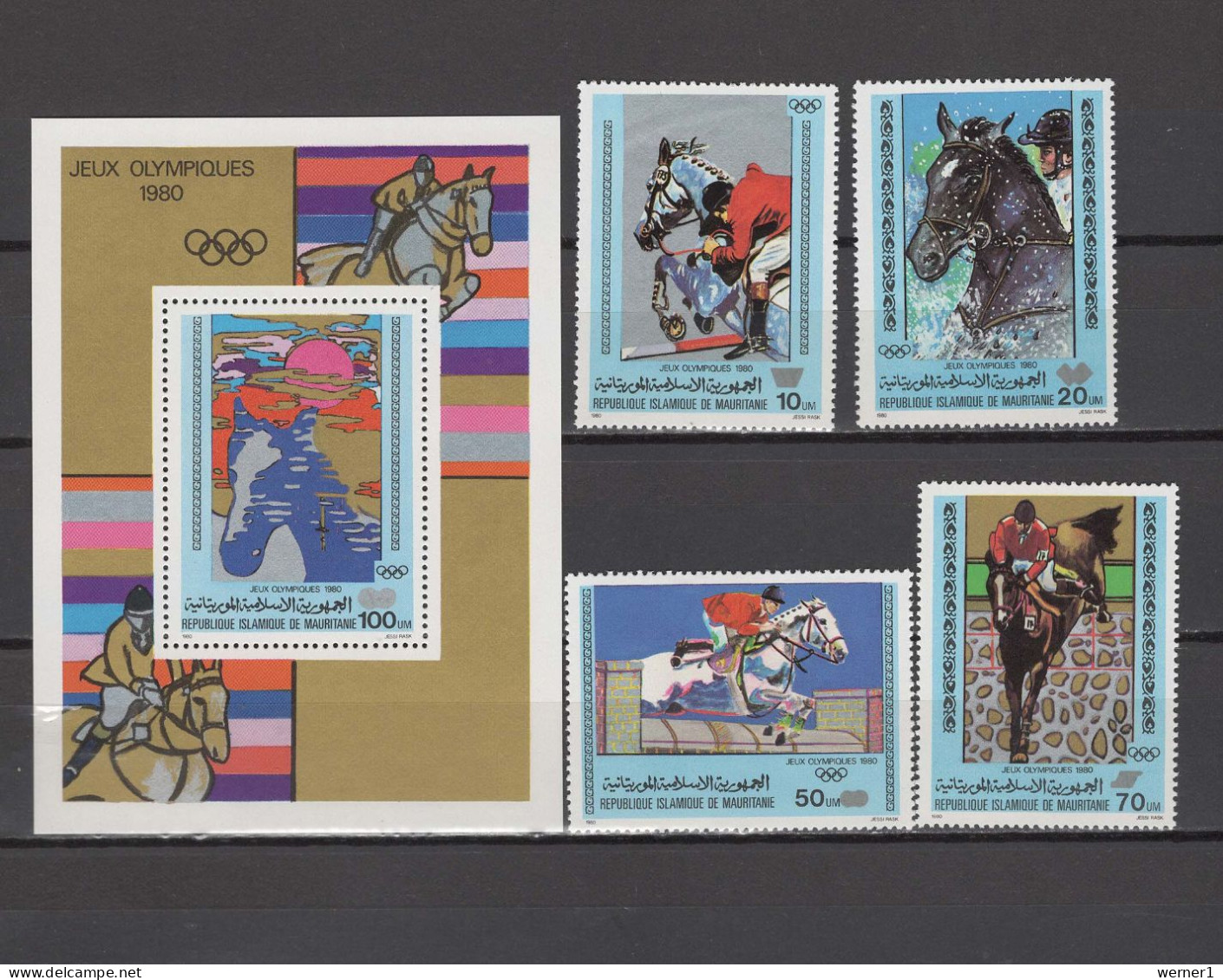 Mauritania 1980 Olympic Games Moscow, Equestrian Set Of 4 + S/s MNH - Summer 1980: Moscow