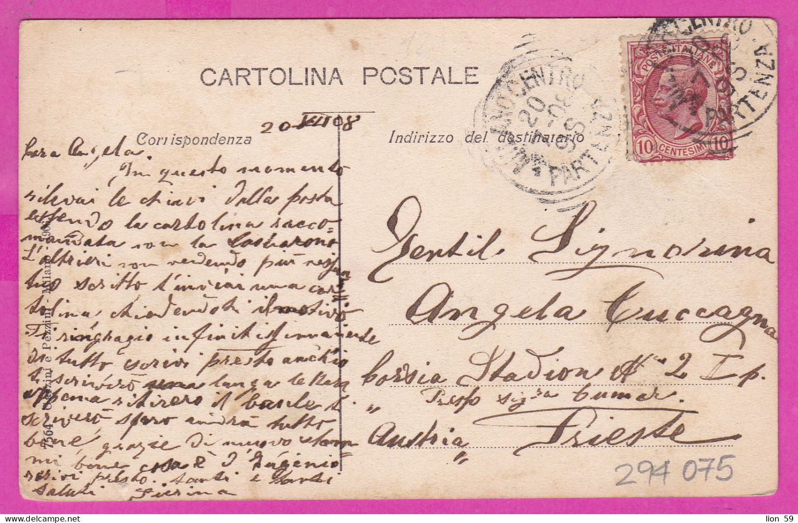 294075 / Italy - MILANO Castello Sforzesco La Ponticella Di Ludovico Il Moro PC 1908 USED 10 Cent. Vittorio Emanuele III - Storia Postale