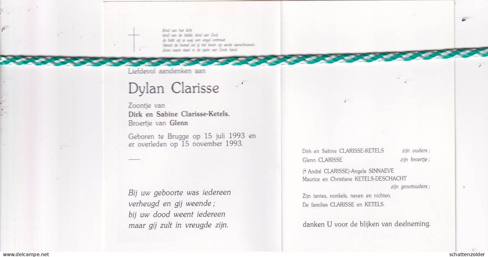 Dylan Clarisse-Ketels, Brugge 1993; Foto - Todesanzeige