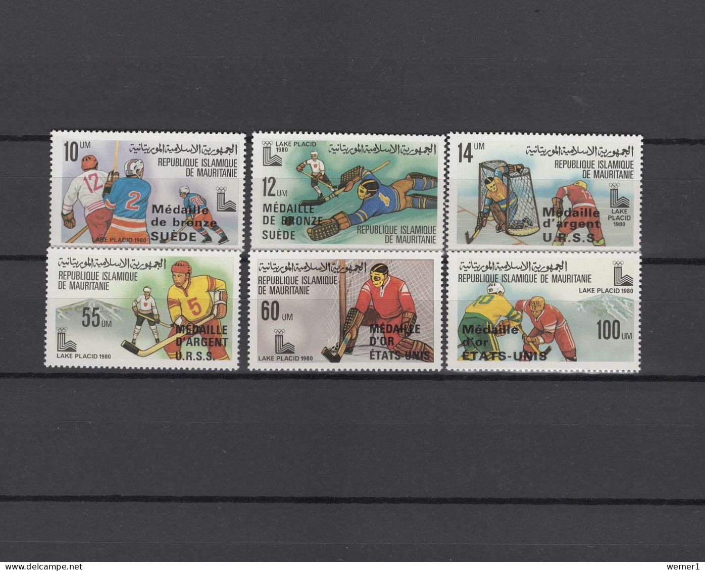 Mauritania 1980 Olympic Games Lake Placid Set Of 6 With Winners Overprint MNH - Winter 1980: Lake Placid