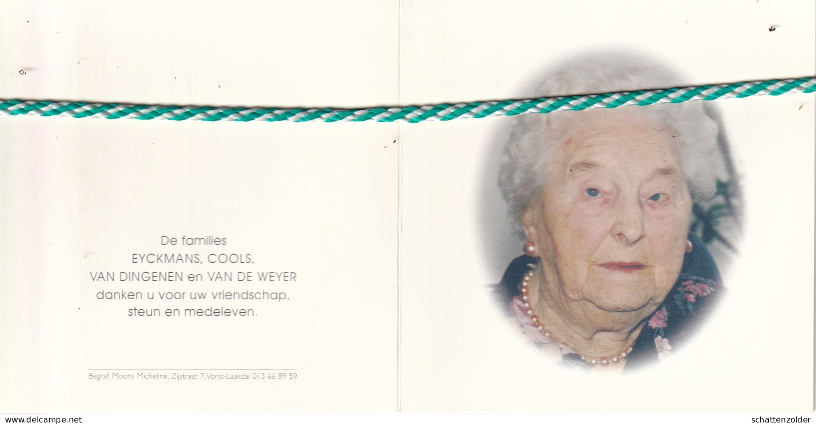 Mathilde Eyckmans-Cools, Klein-Vorst 1906, Meerhout 2008. Honderdjarige; Foto - Todesanzeige