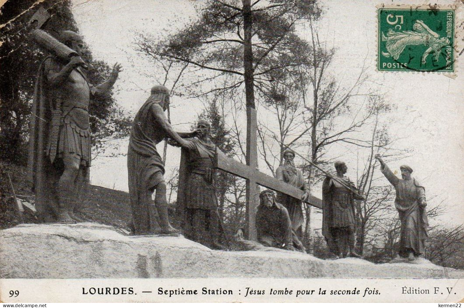 CPA 65 LOURDES Septième Station Jésus Tombe Pour La Seconde Fois - Lourdes