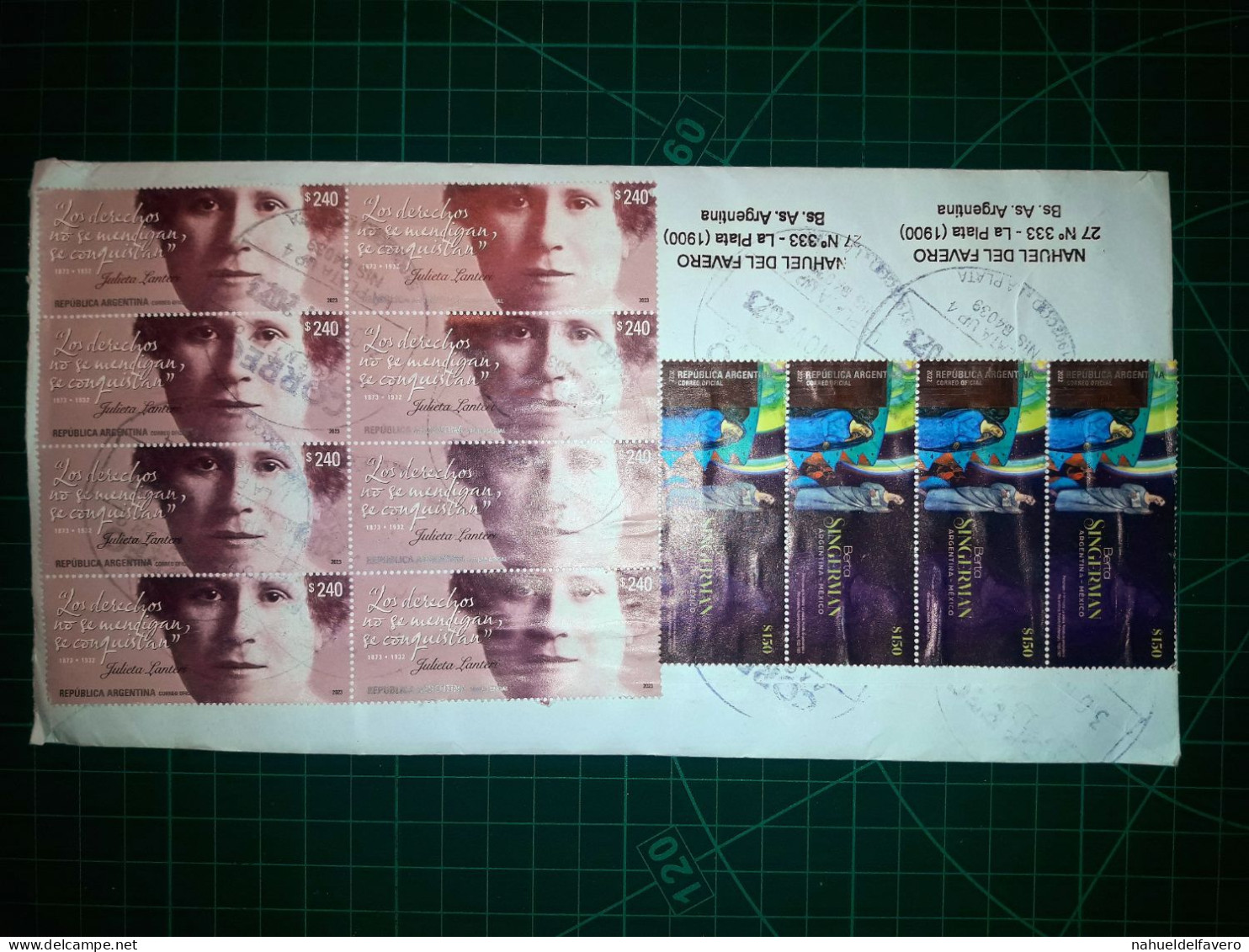 ARGENTINE, Enveloppe Largo A Circulé à Santiago Du Chili Avec Une Variété Colorée De Timbres-poste (Berta Singerman Et A - Used Stamps