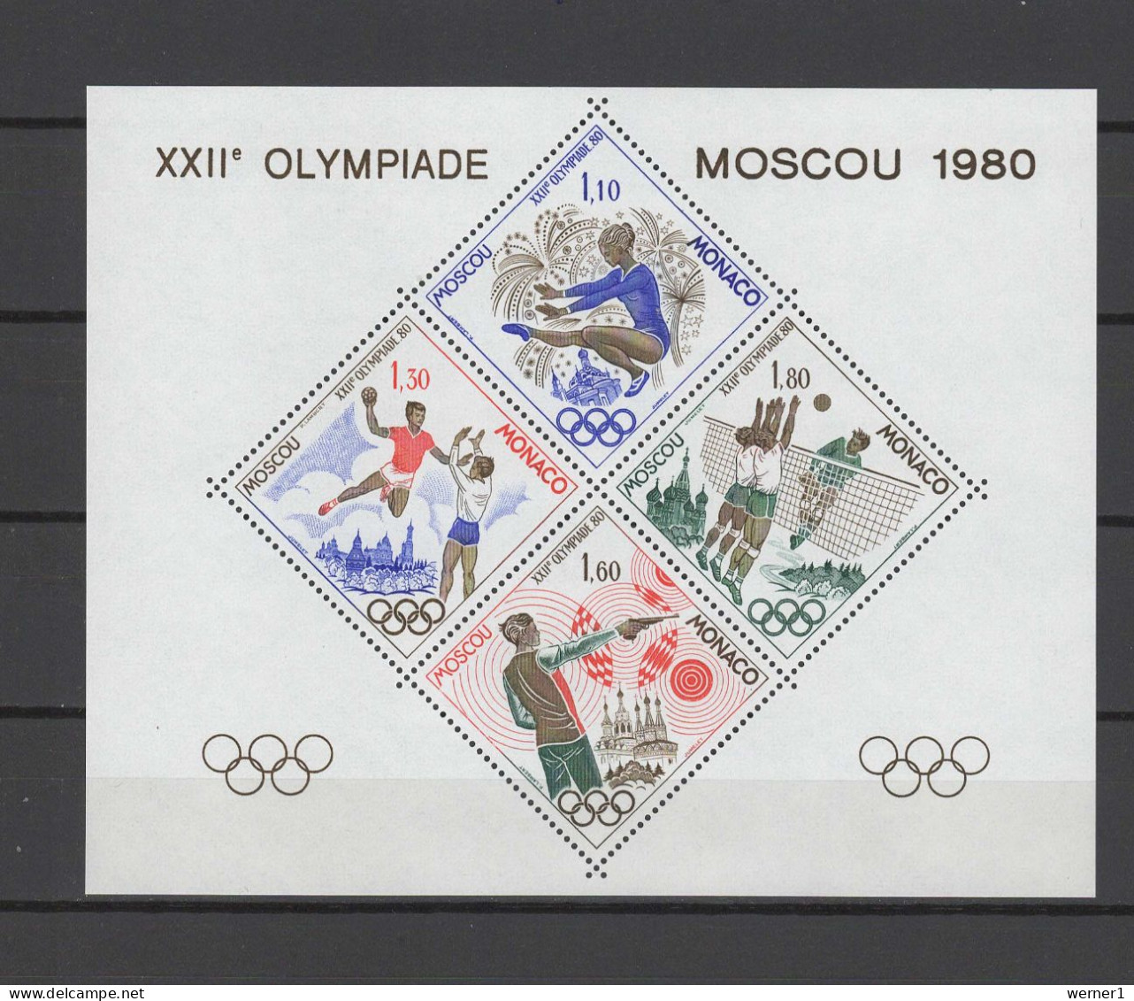 Monaco 1980 Olympic Games Moscow, Handball, Gymnastics, Shooting, Volleyball Special S/s MNH -scarce- - Estate 1980: Mosca