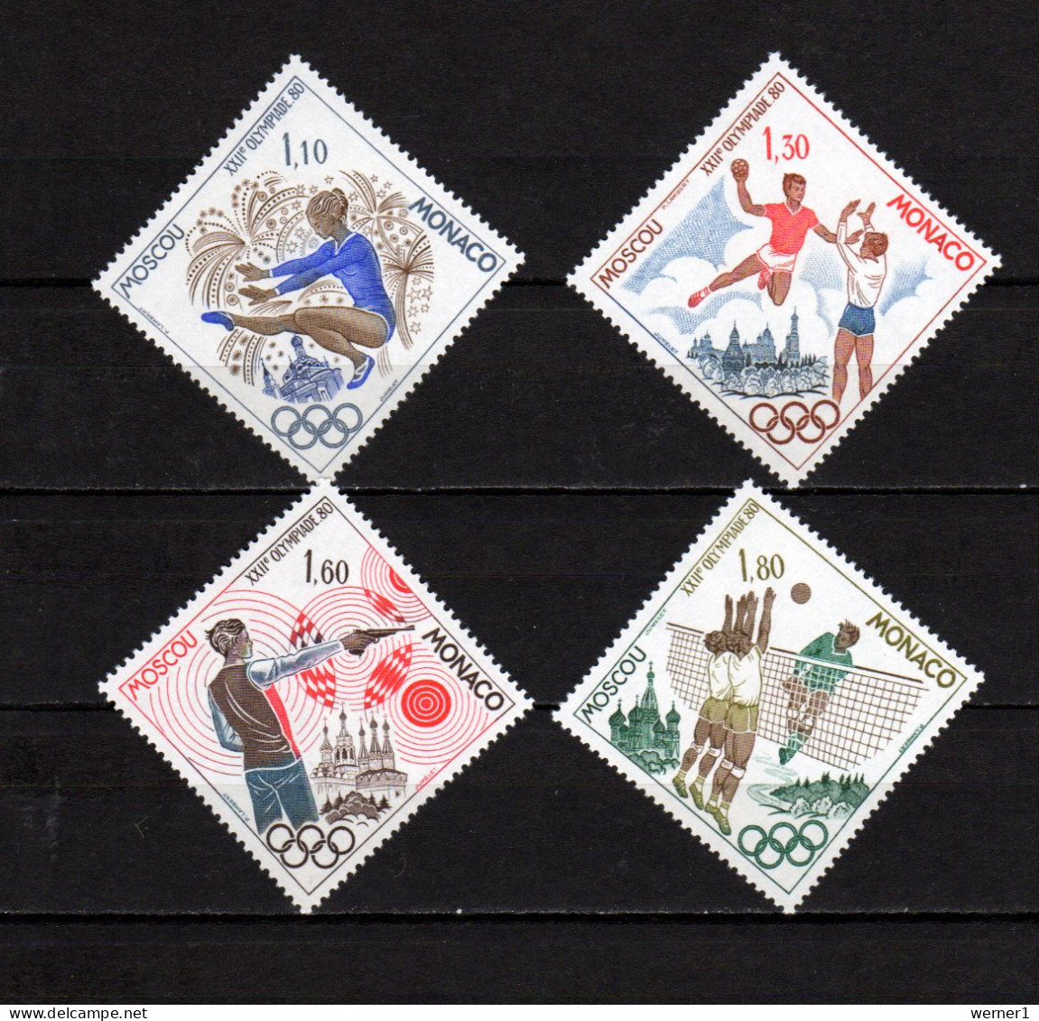 Monaco 1980 Olympic Games Moscow, Handball, Gymnastics, Shooting, Volleyball Set Of 4 MNH - Ete 1980: Moscou