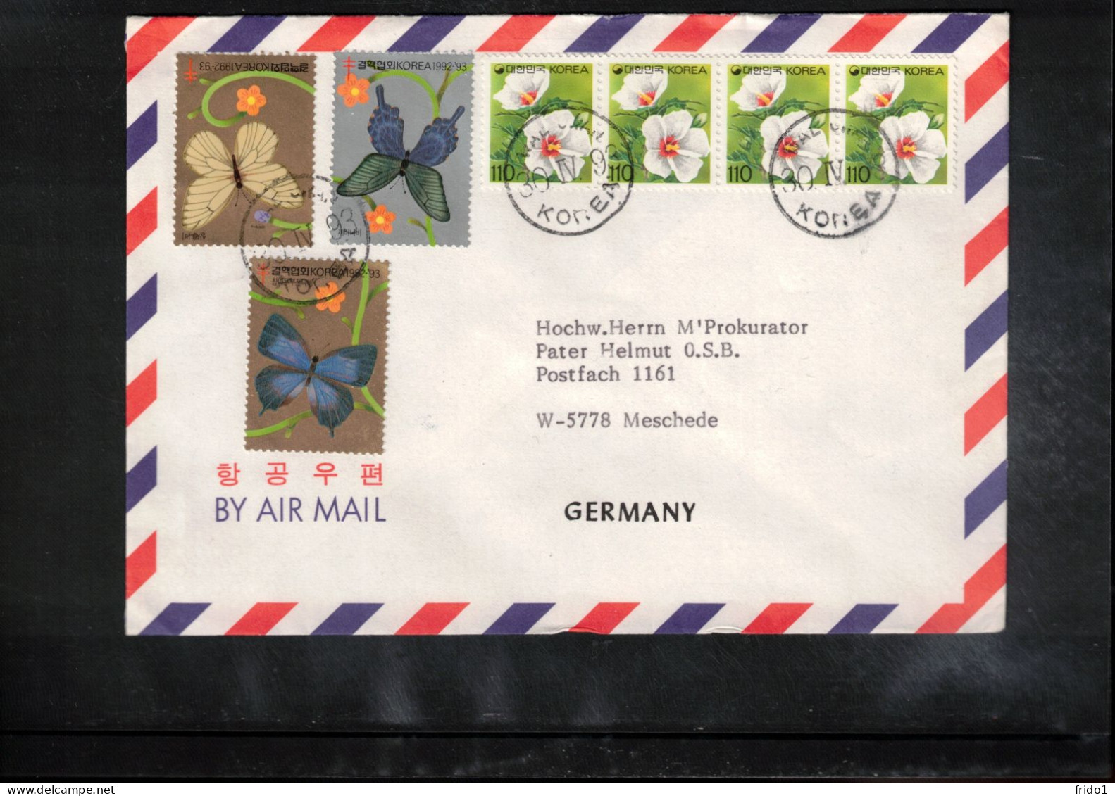 South Korea 1993 Flowers+Butterflies Interesting Airmail Letter - Korea (Süd-)