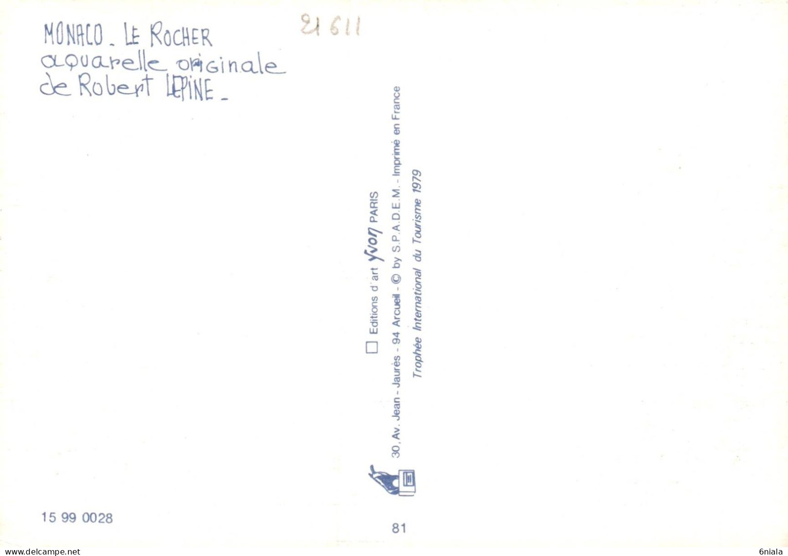 MONACO  LE ROCHER   Aquarelle Originale De ROBERT LEPINE      ( 21611 ) - Sonstige & Ohne Zuordnung