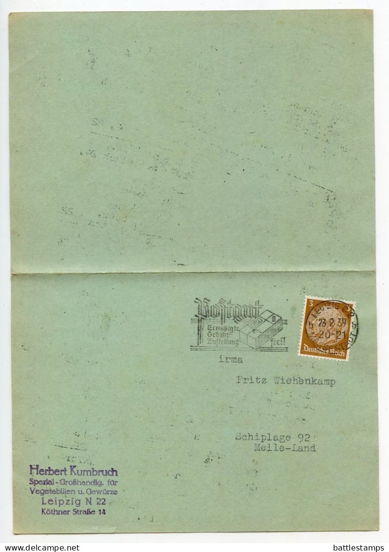 Germany 1939 Postcard W/ Reply Card; Leipzig - Herbert Kumbruch, Spezial-Großhandig Für Vegetabilien U. Gewürze - Storia Postale