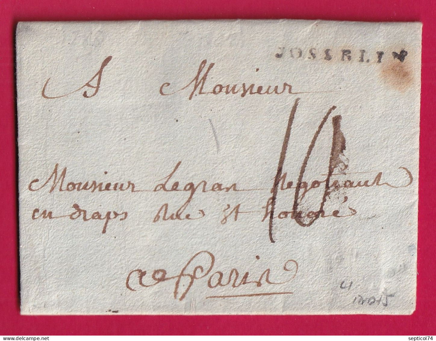 MARQUE JOSSELIN MORBIHAN 1788 LENAIN N°1 INDICE 15 POUR PARIS LETTRE - 1701-1800: Precursores XVIII