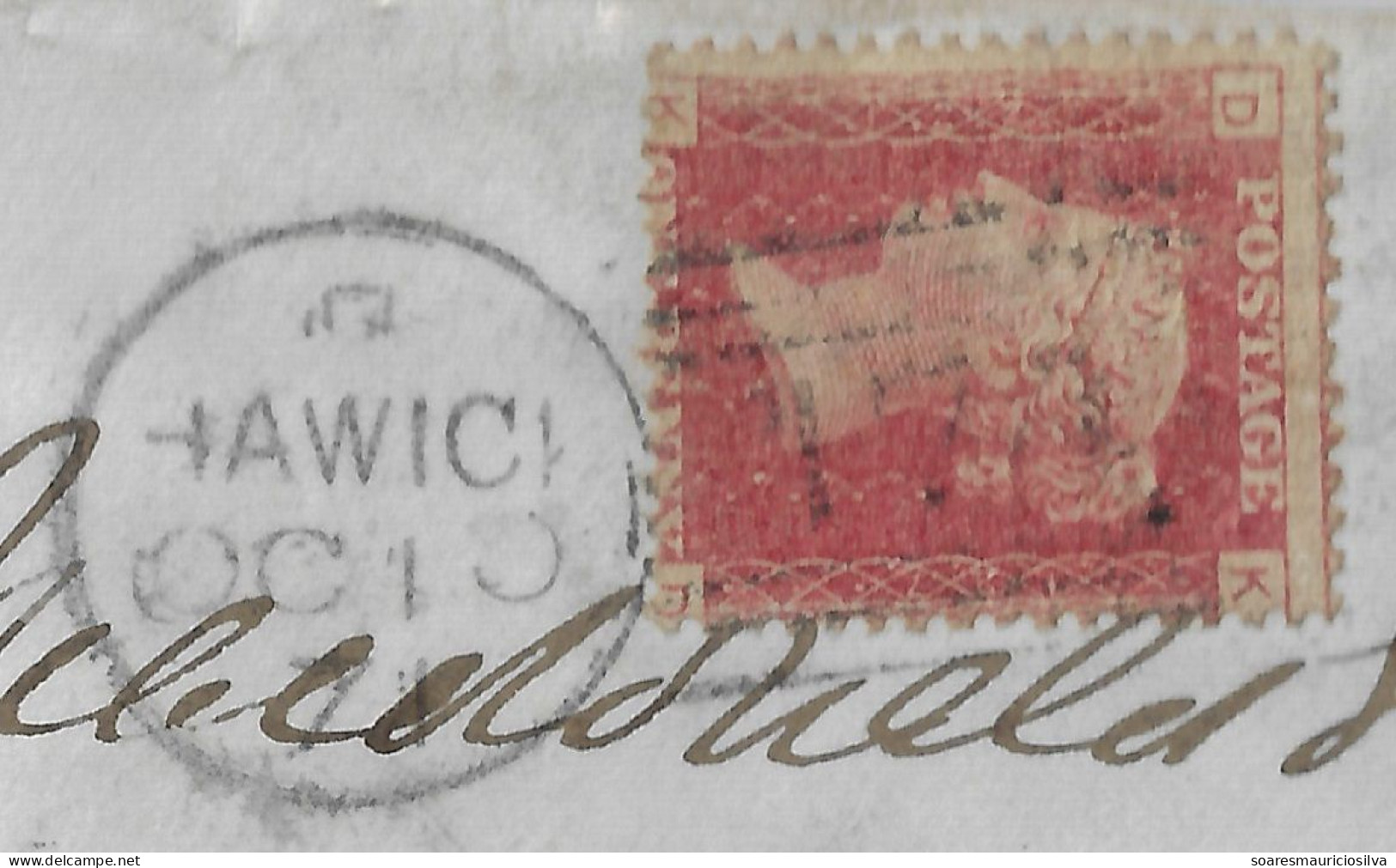 Great Britain 1871 Cover Hawick To Portree Stamp 1 Penny Red Perforate Corner Letter DK Queen Victoria Plate 127 - Lettres & Documents