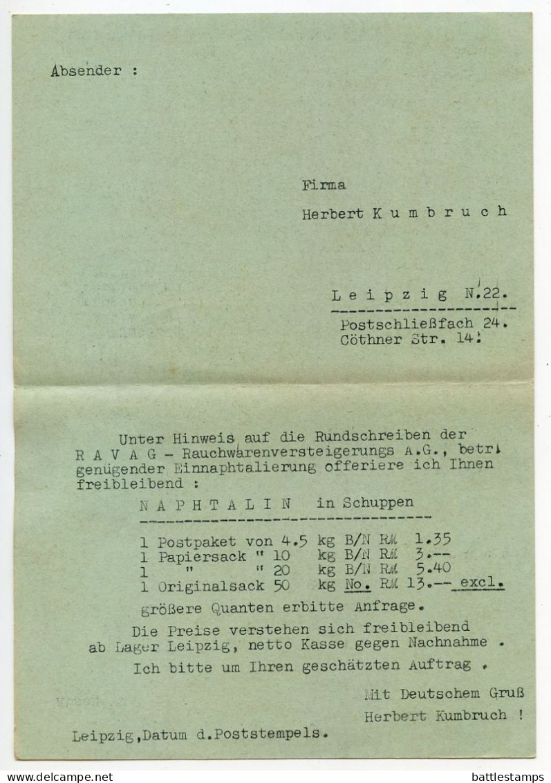 Germany 1938 Postcard W/ Reply Card; Leipzig - Herbert Kumbruch To Schiplage; 3pf. Hindenburg - Briefe U. Dokumente