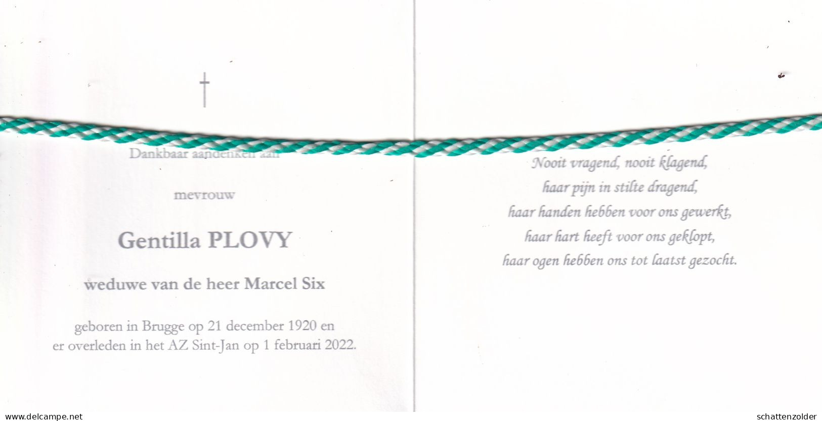 Gentilla Plovy-Six, Brugge 1920, 2022. Honderdjarige. Foto - Obituary Notices