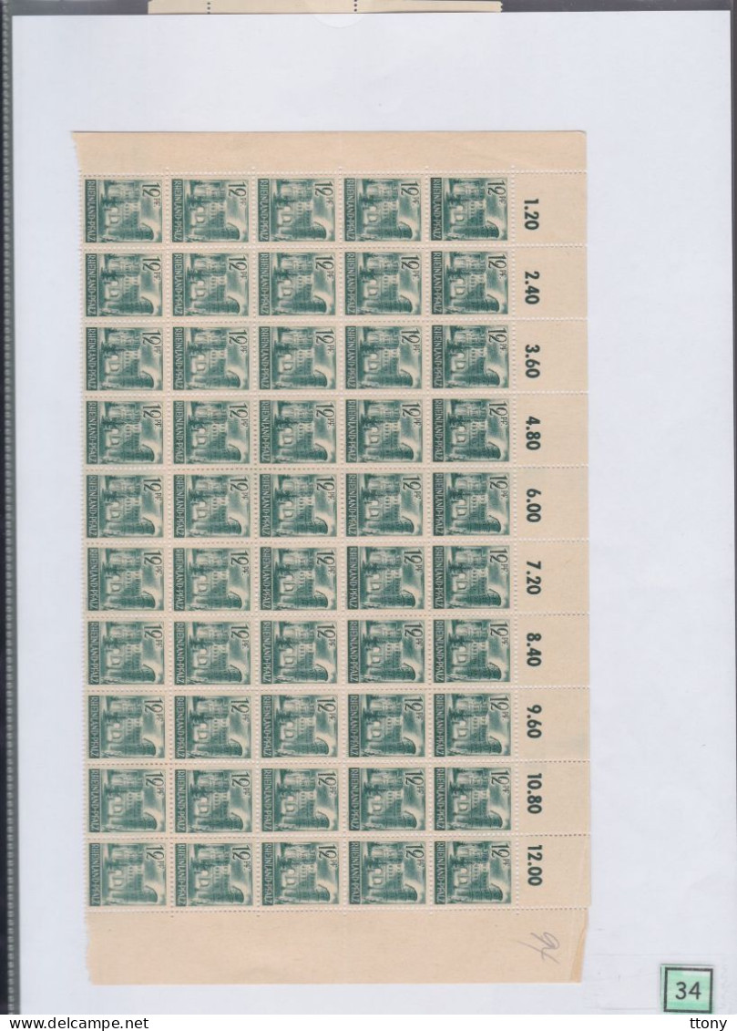 50   Timbres  12 Pf  Vert    ** Sur Demi Feuille     Zone Française   Rheinland Pfalz  Porta Nigra - Rhénanie-Palatinat