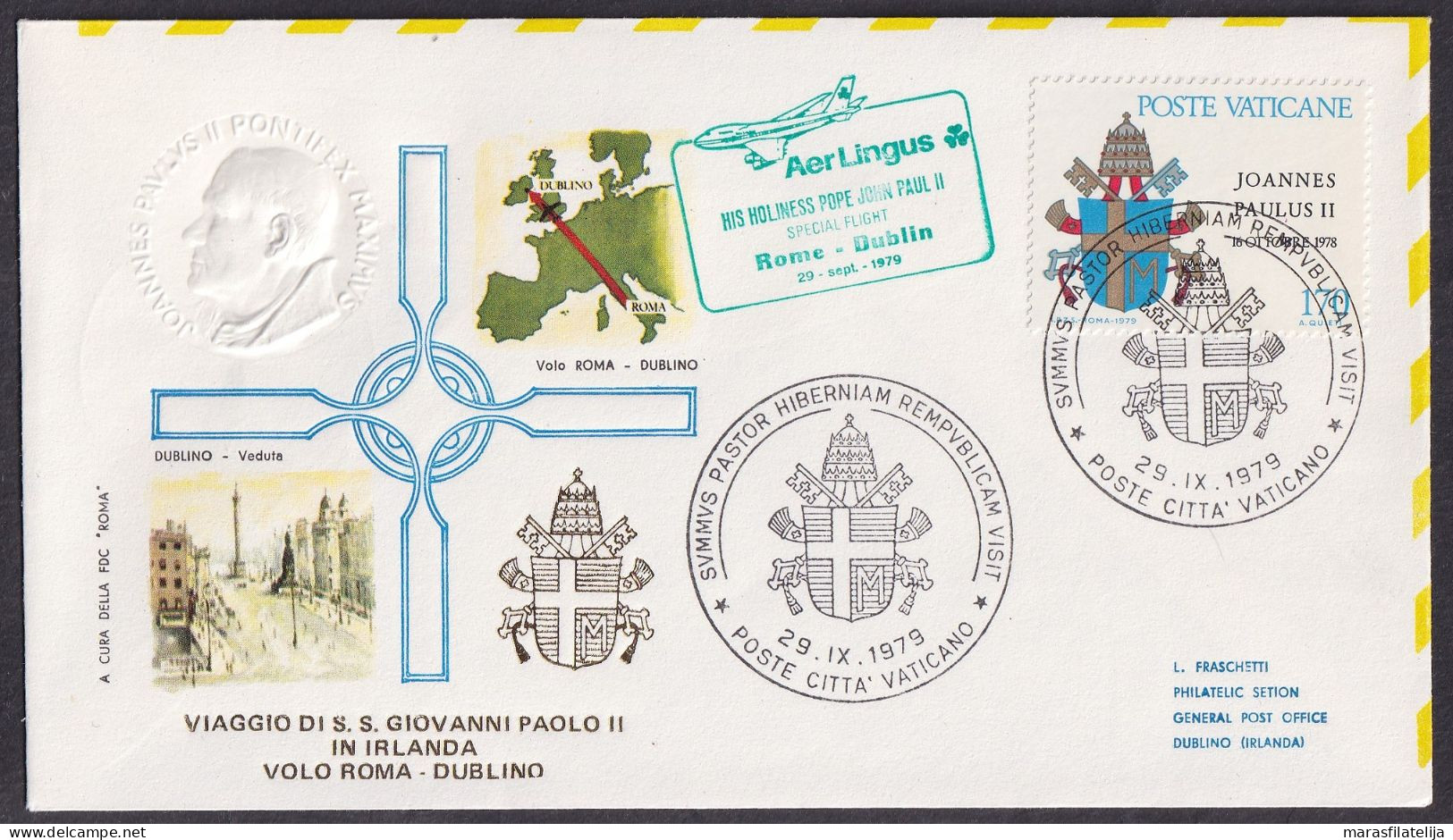 Vatican 1979, Pope Voyage, Ireland, AerLingus Rome-Dublin, Special Cover - Autres & Non Classés