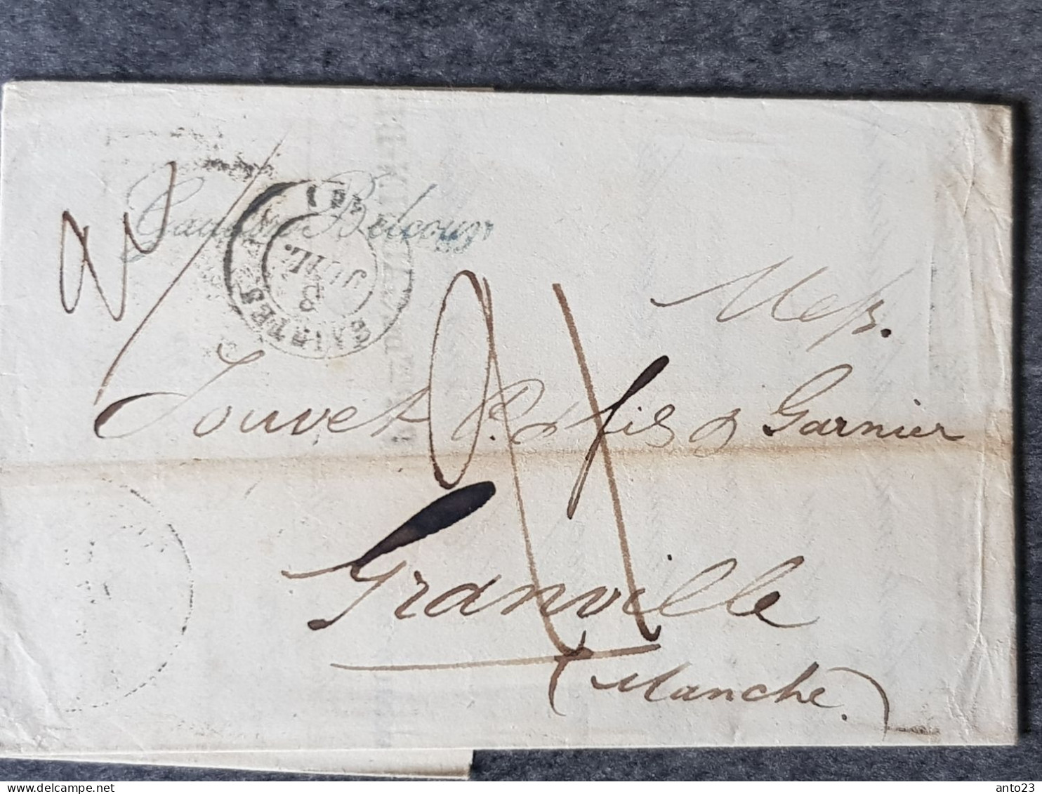 1844 Lettre Marque Postale  Pour Granville  Taxe Manuel - 1801-1848: Vorläufer XIX