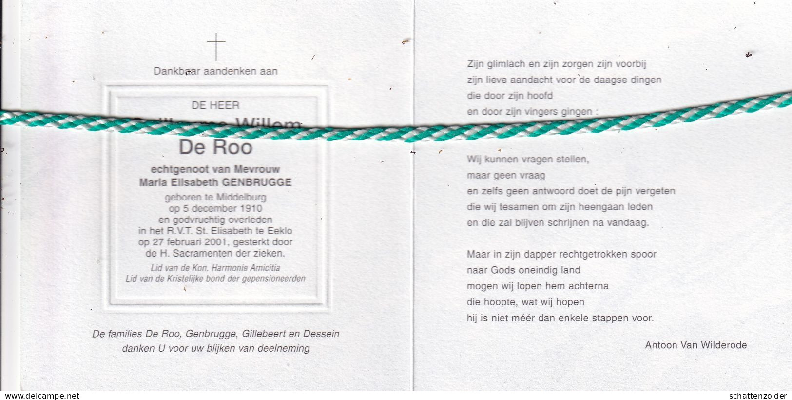 Guillaume Willem De Roo-Genbrugge, Middelburg 1910, Eeklo 2001. Foto - Obituary Notices