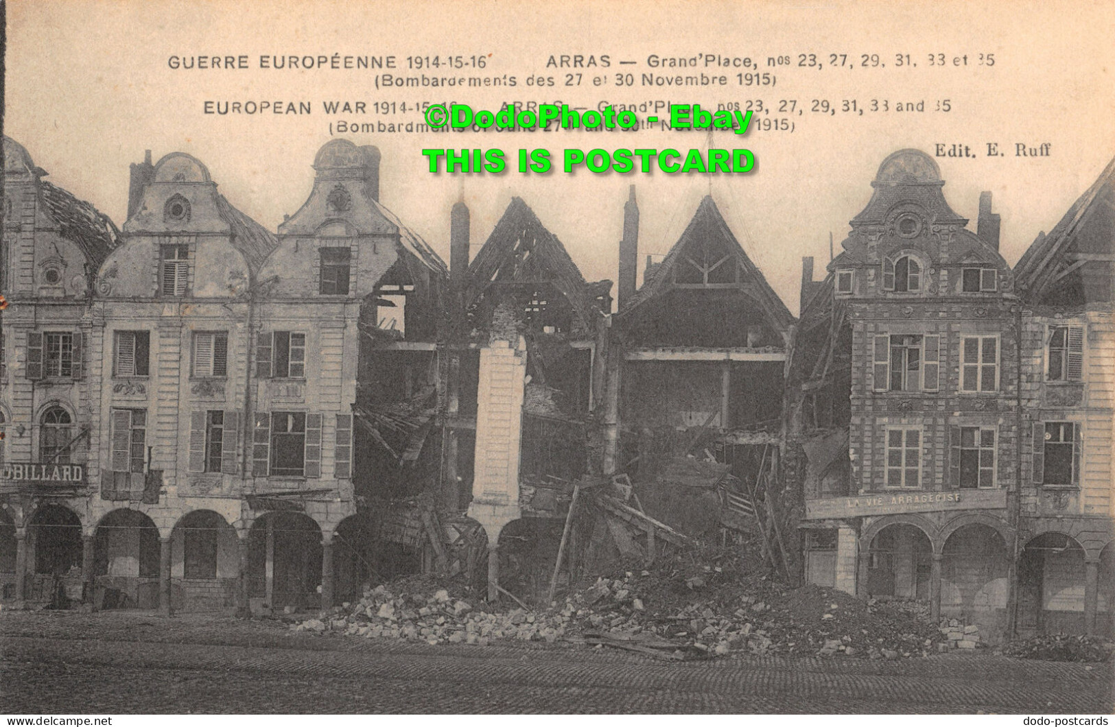 R344881 European War. 1914. 15. 16. Arras. Grand Place. Bombardment Of June 27. - Monde