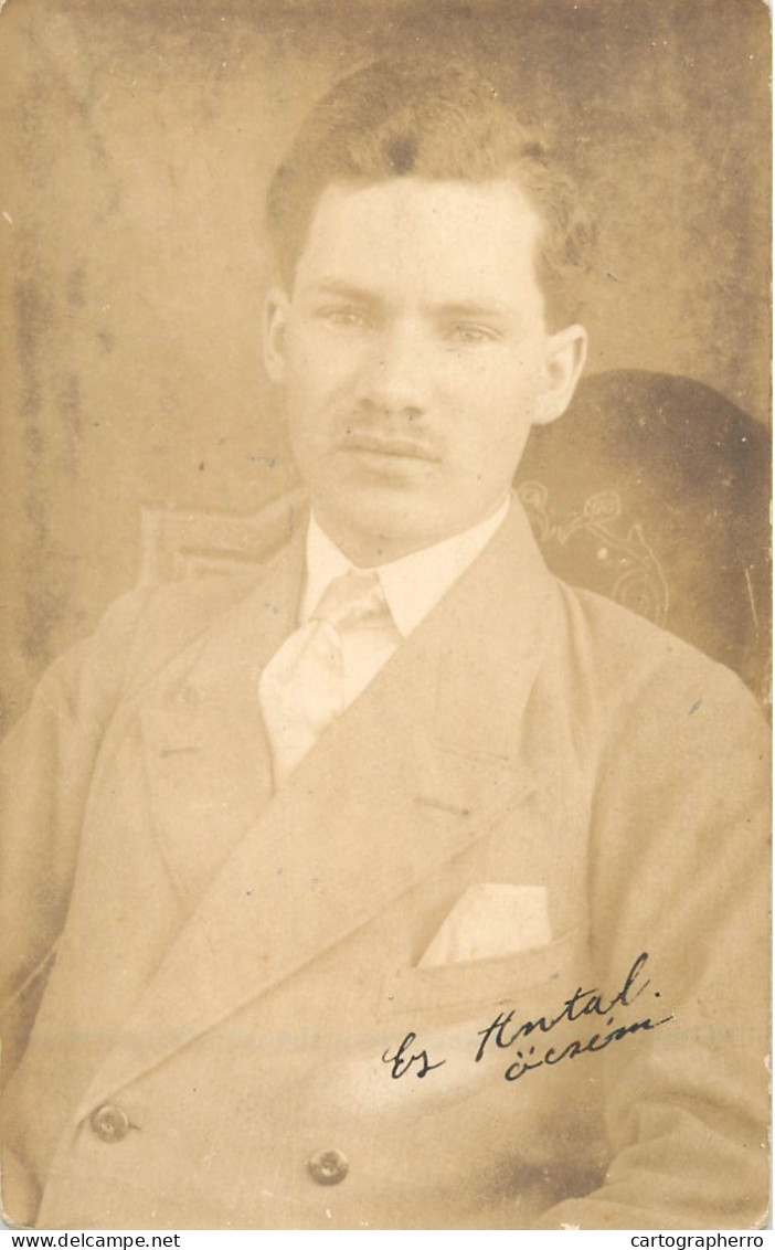 Souvenir Photo Postcard Elegant Man Tie Haircut - Photographie