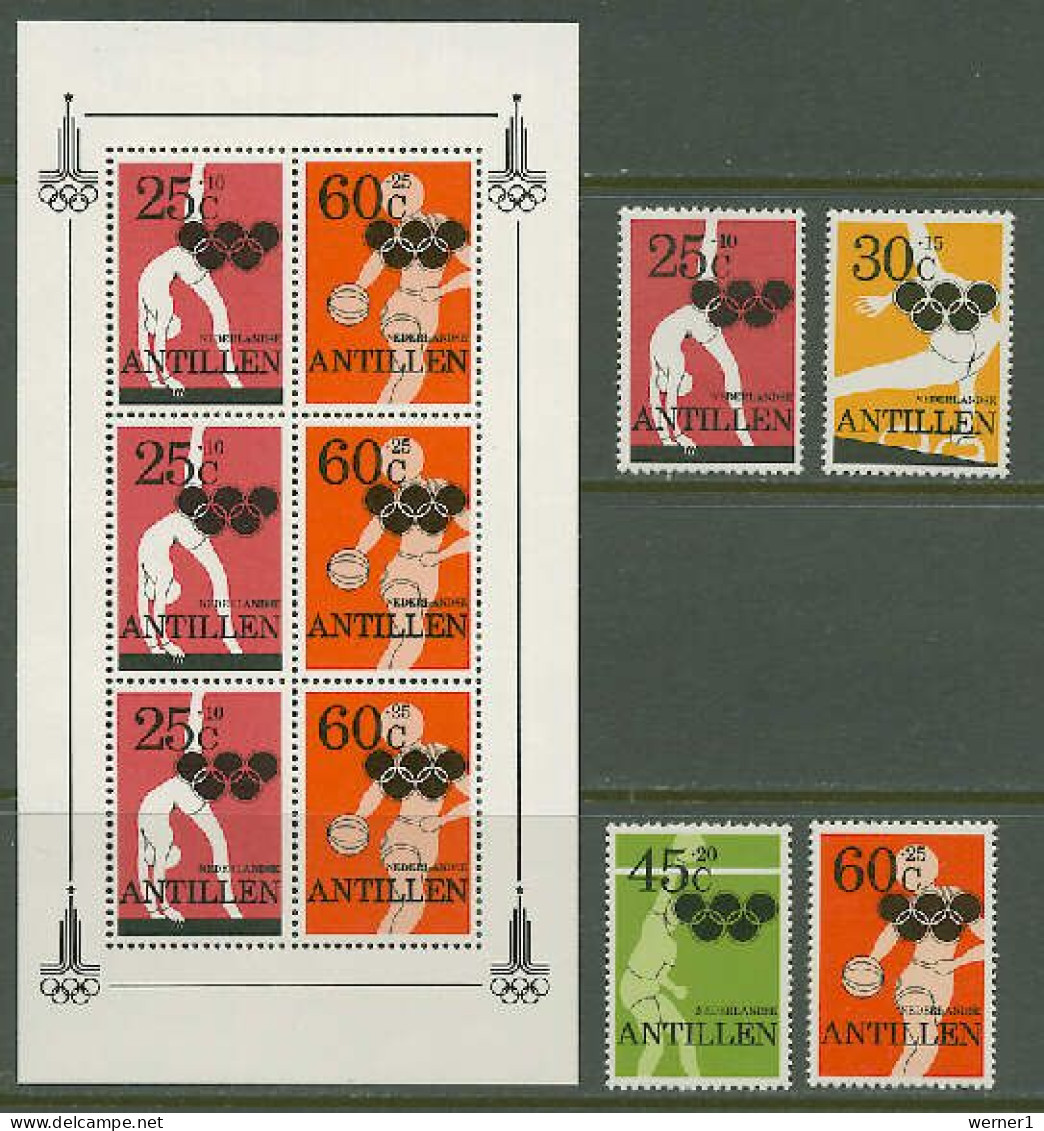 Netherlands Antilles 1980 Olympic Games Moscow, Volleyball, Basketball Etc. Set Of 4 + S/s MNH - Sommer 1980: Moskau