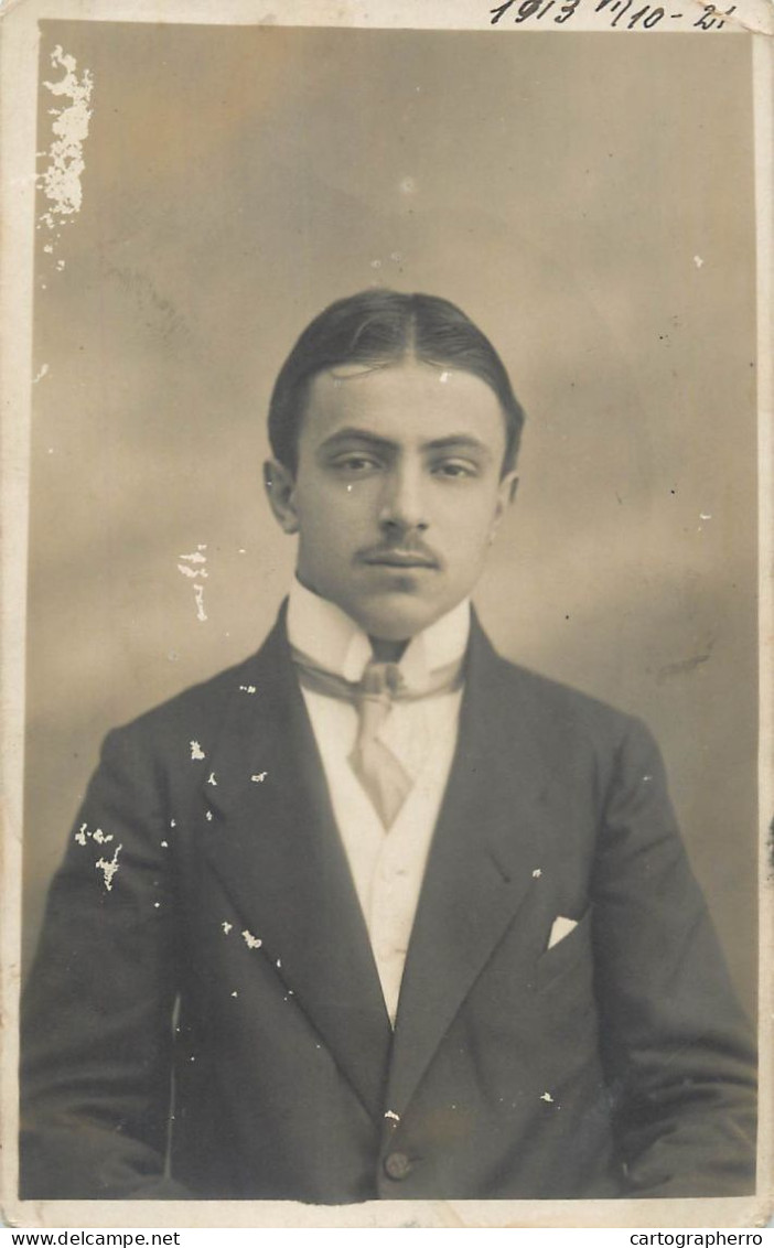 Souvenir Photo Postcard Elegant Man 1913 Moustache Haircut - Photographs