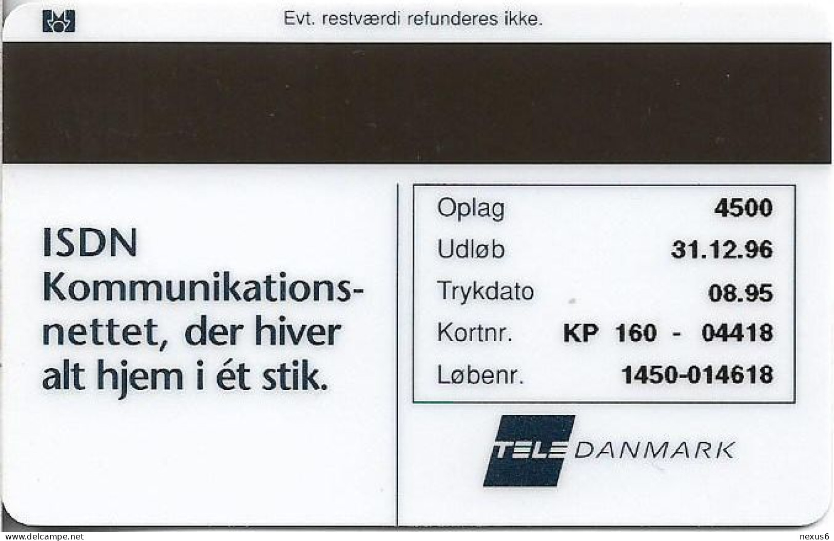 Denmark - KTAS - ISDN Bridge - TDKP160 - 08.1995, 10kr, 4.500ex, Used - Dänemark