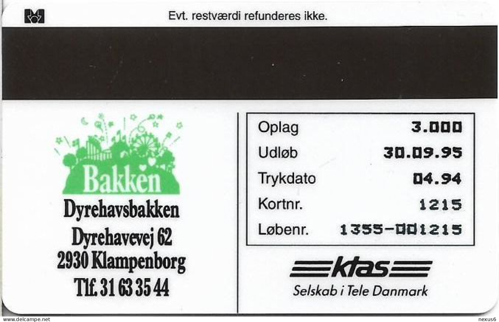 Denmark - KTAS - Bakken - TDKP078 - 04.1994, 3.000ex, 5kr, Used - Dänemark