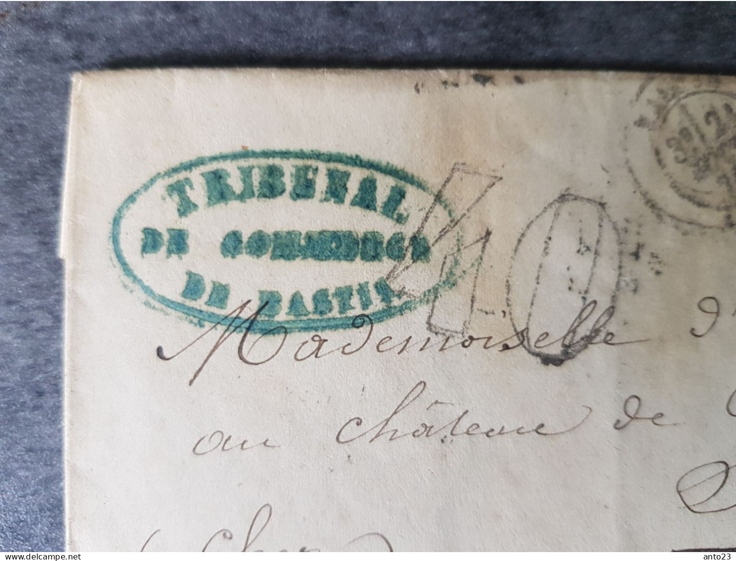 1876 Marque Postale Du Tribunal De Commerce De Bastia Pour Mlle D Anjou Au Château A Sancerre - Lsc - Cachet Tribunal - - 1849-1876: Klassieke Periode