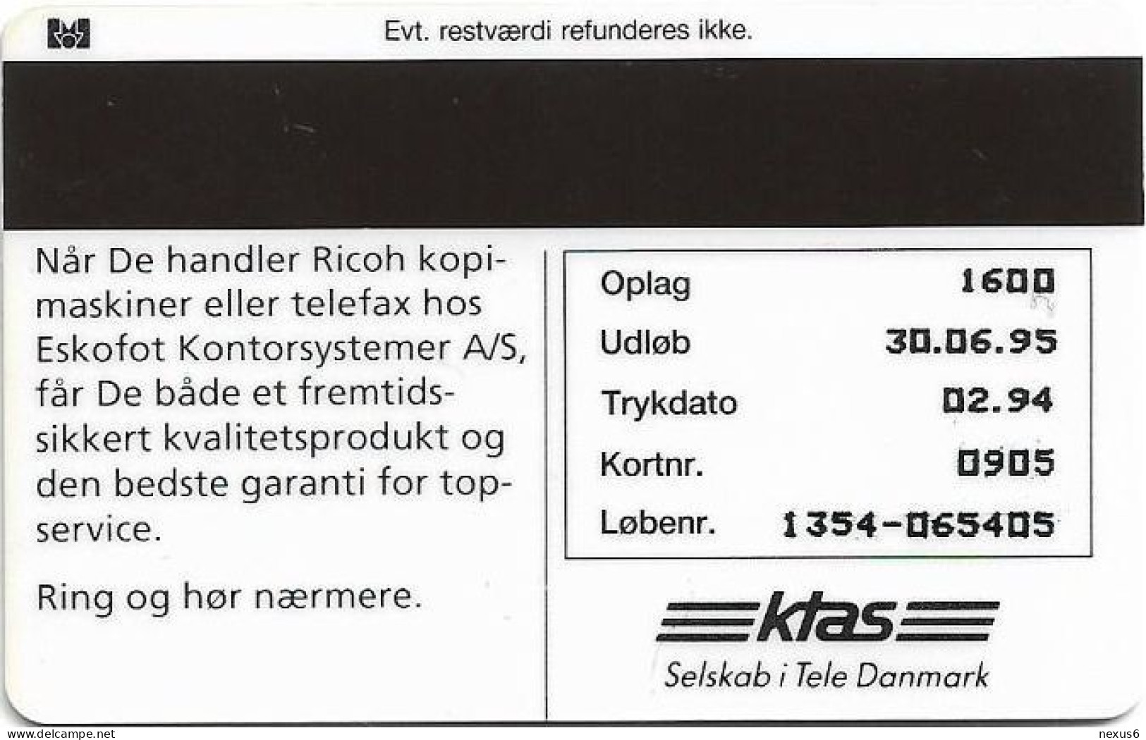 Denmark - KTAS - Eskofot 4497 4497 - TDKP066 - 02.1994, 5kr, 1.600ex, Used - Denmark