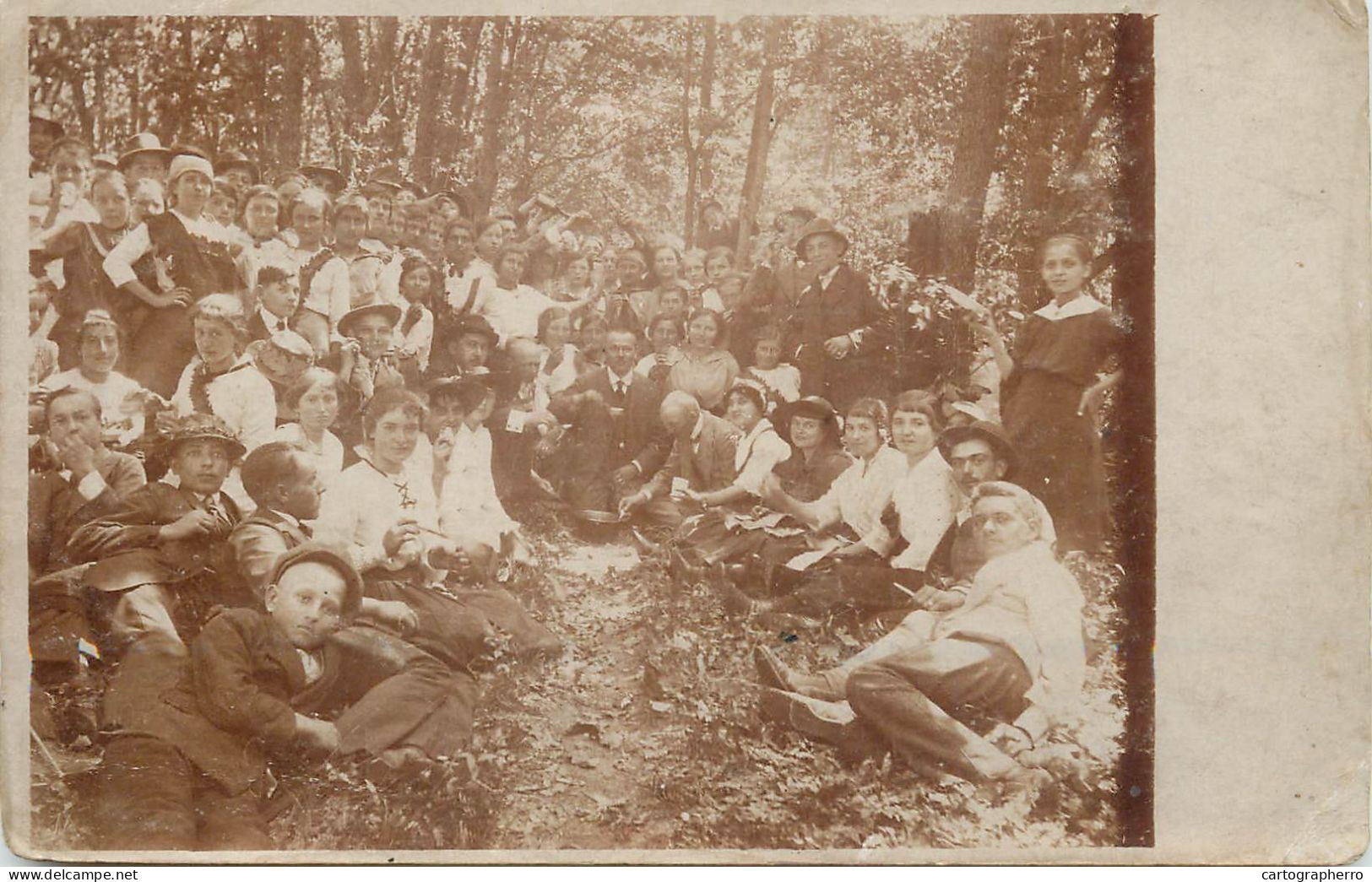 Souvenir Photo Postcard Children Group Photo Nature Forest - Photographie