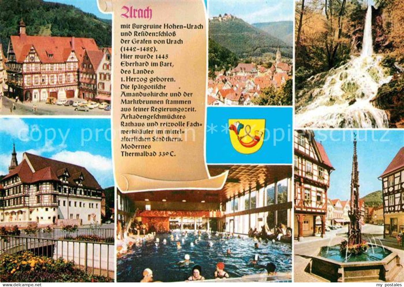 72825319 Urach Bad Brunnen Wasserfall Hallenbad Marktplatz Bad Urach - Bad Urach