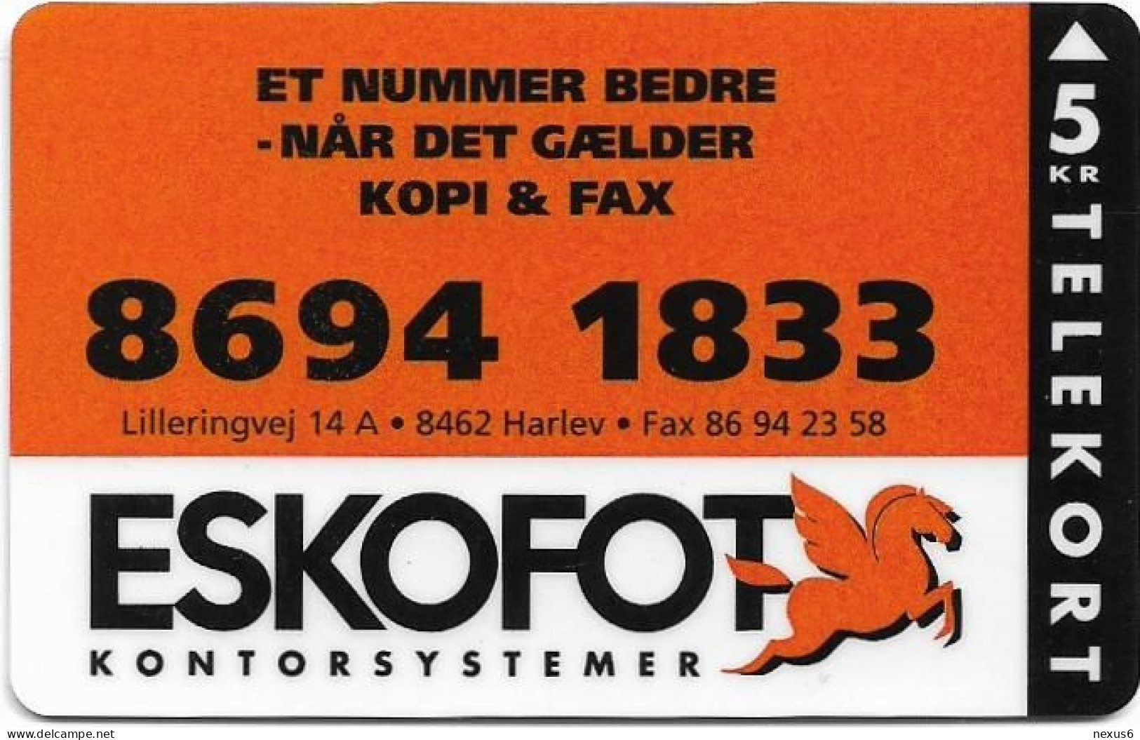 Denmark - KTAS - Eskofot 8694 1833 - TDKP067 - 02.1994, 5kr, 1.400ex, Used - Dänemark